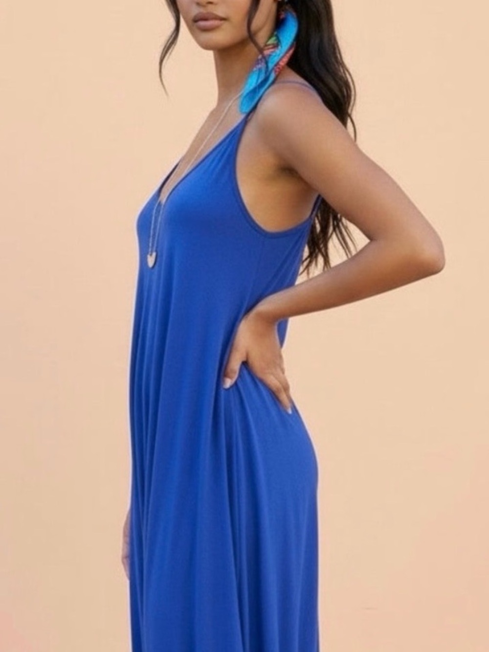 Stretchy Royal Blue V-Neck Harem Jumpsuit Romper